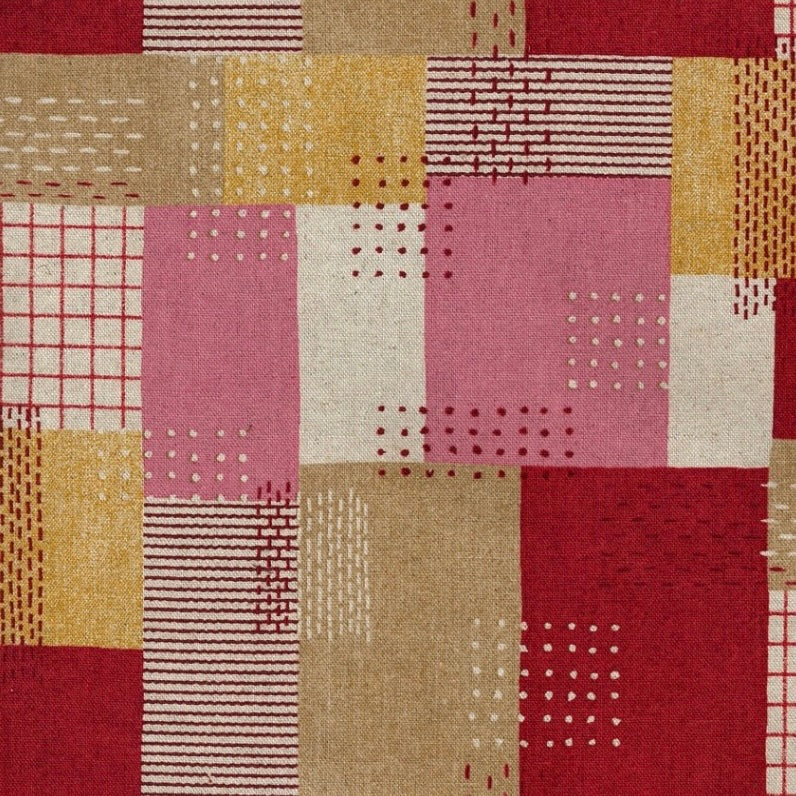 Sashiko Patchwork Denim Fabric by the 1/4 Yard - Red