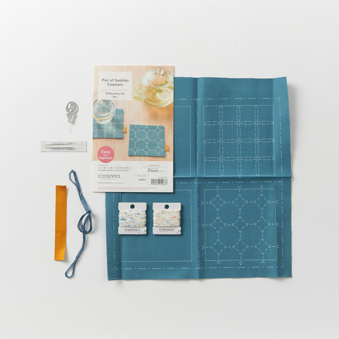 Sashiko Coaster Pair Kit Slate Blue