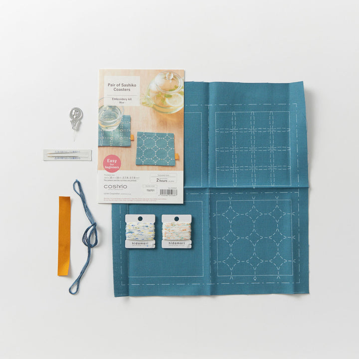 Sashiko Coaster Pair Kit Slate Blue