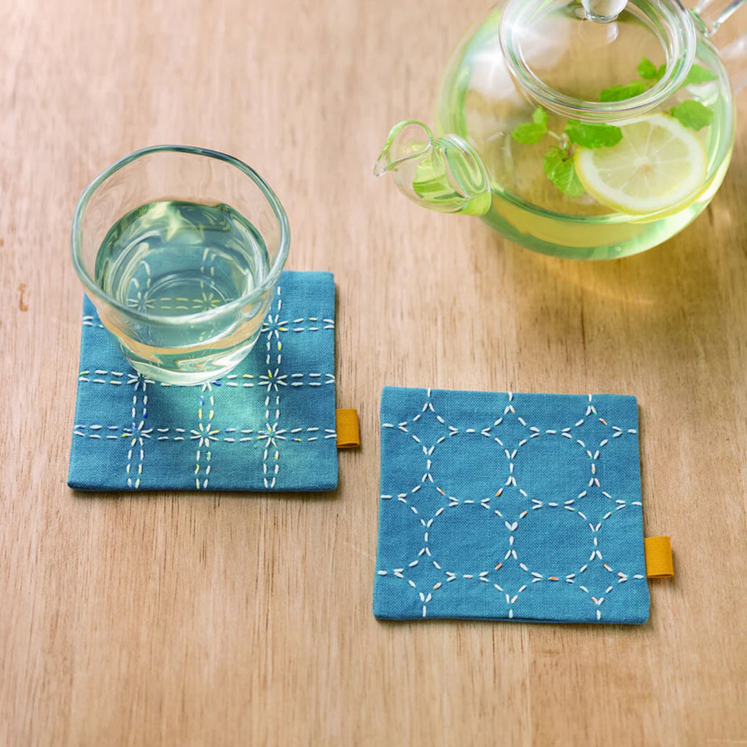 Sashiko Coaster Pair Kit Slate Blue