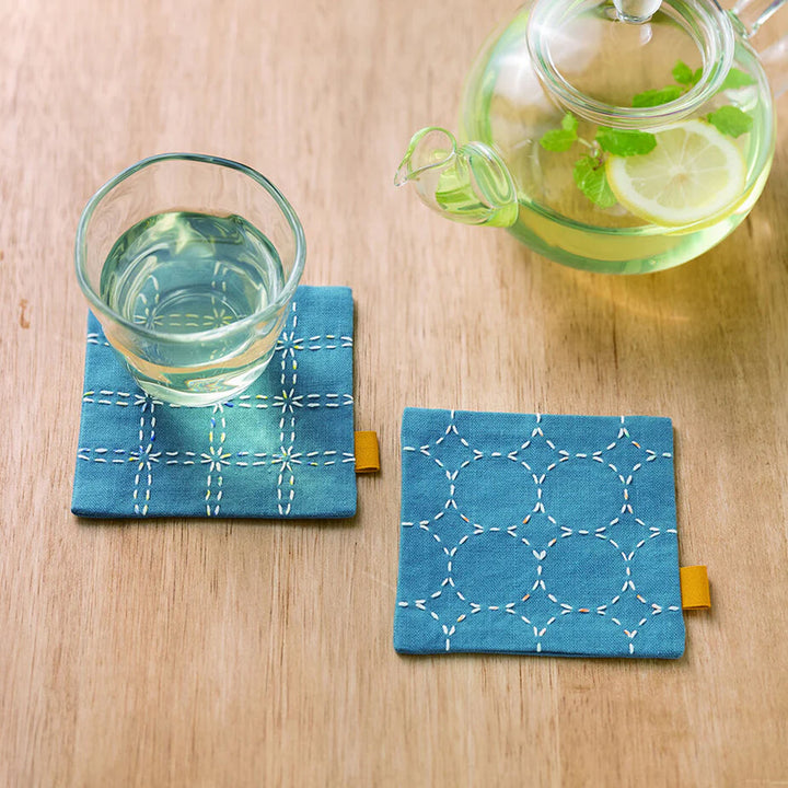 Sashiko Coaster Pair Kit Slate Blue