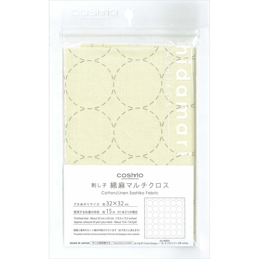 Sashiko Pre-Printed Cloth - Maru-Tsunagi Off-White