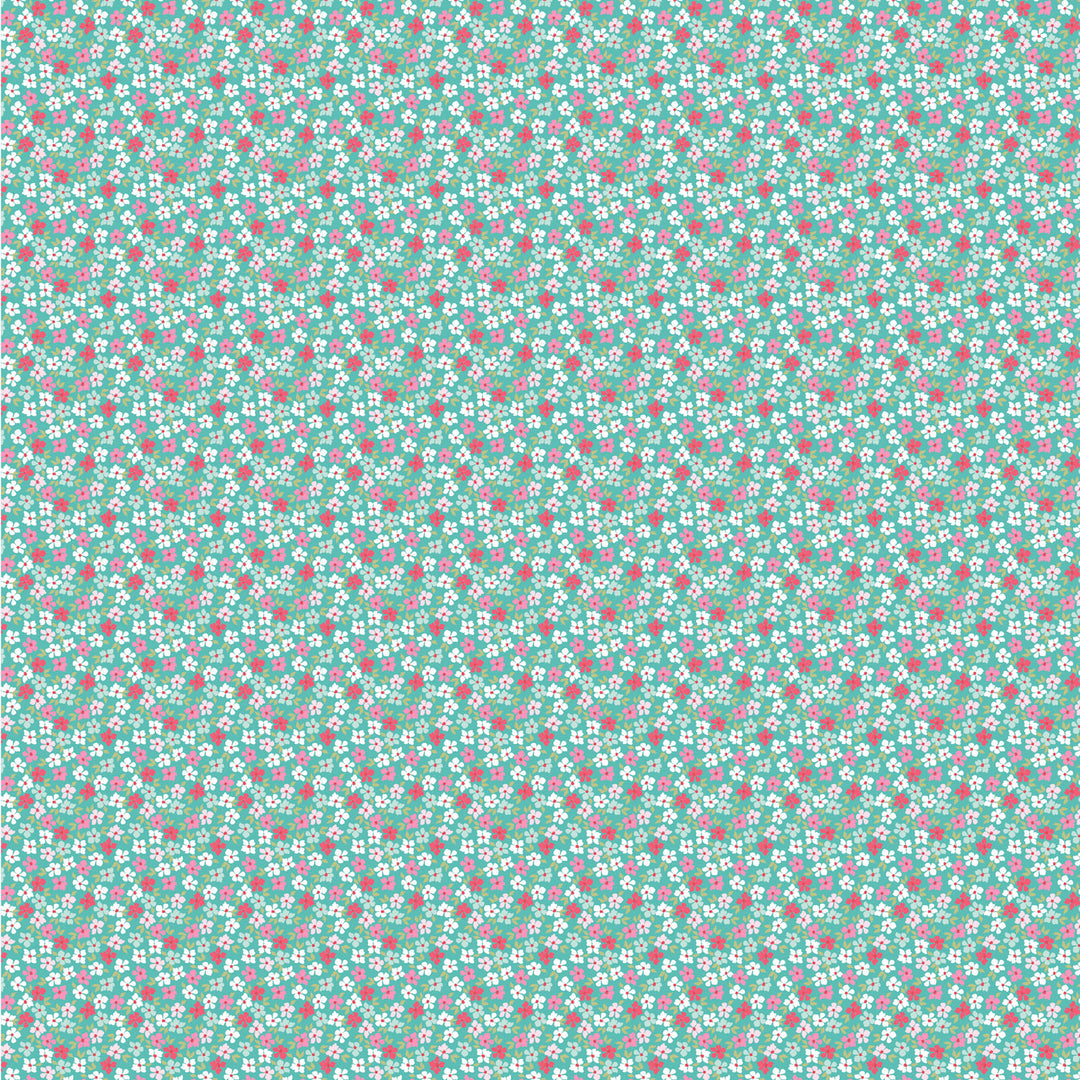 Smitten Chicken by the 1/4 Yard - Wild Phlox Aqua