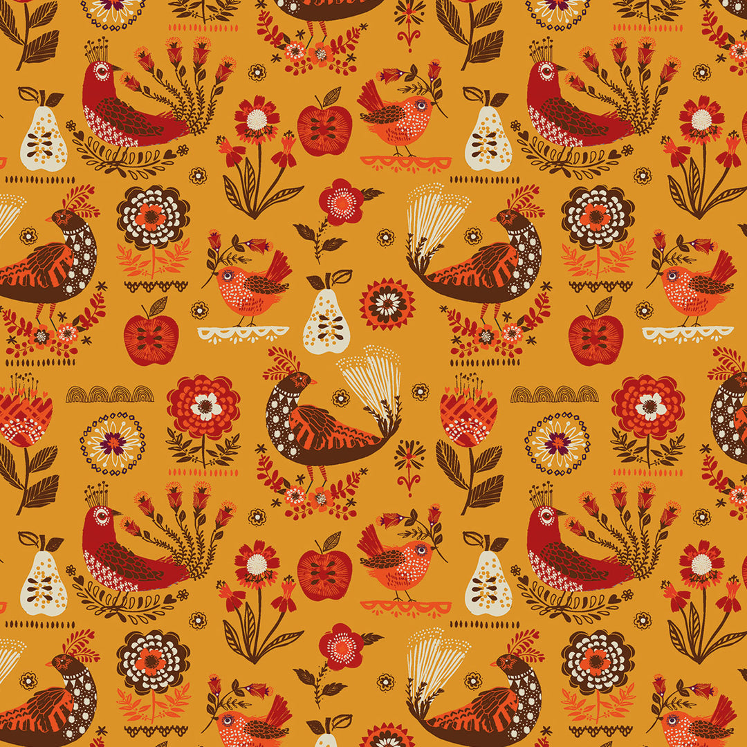 Fine Folk by the 1/4 Yard - Songbirds Gold