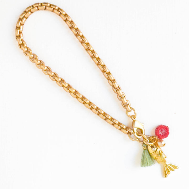 Christmas Gold Fish Charm Bracelet