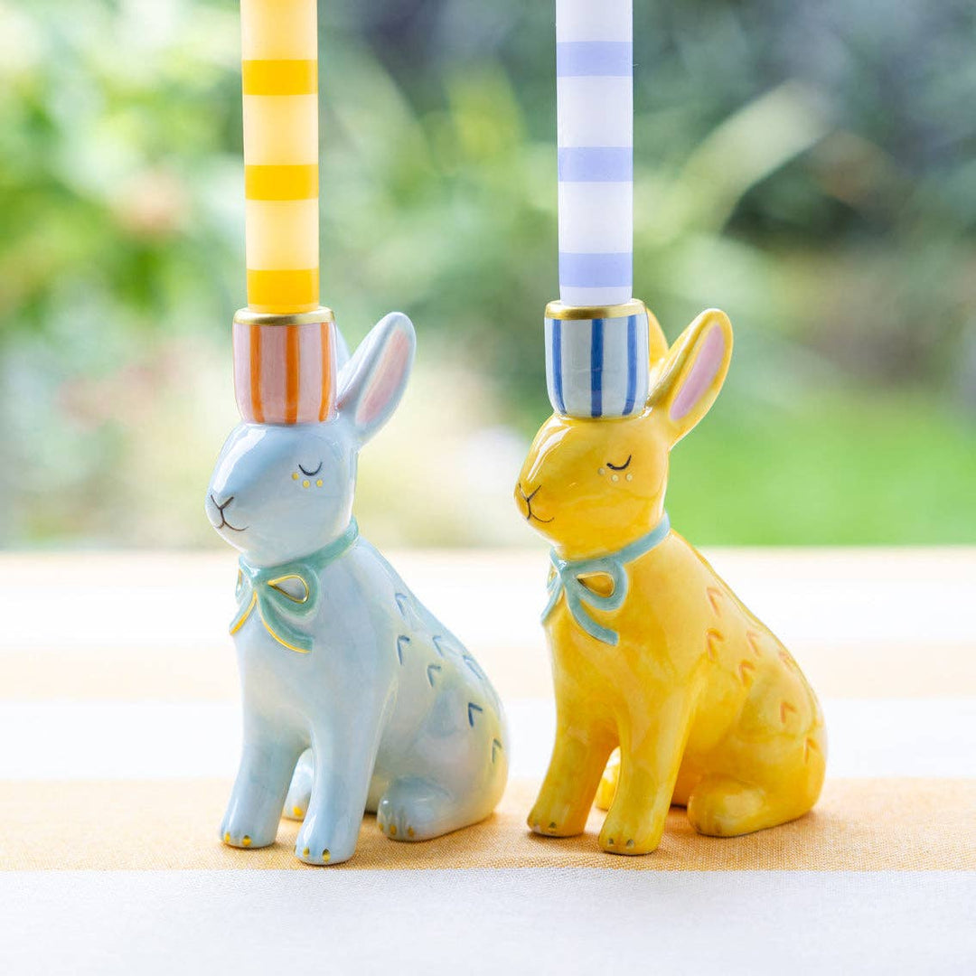 Hand-Painted Bunnies Ceramic Candle Holders | Easter Decor |