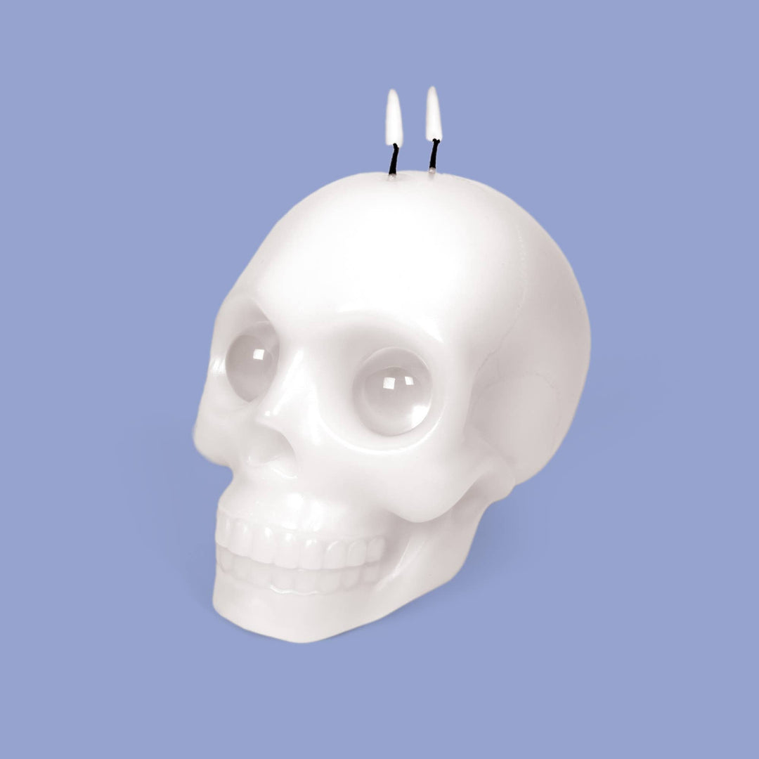 Skull Candle With Crystal Eyeballs White