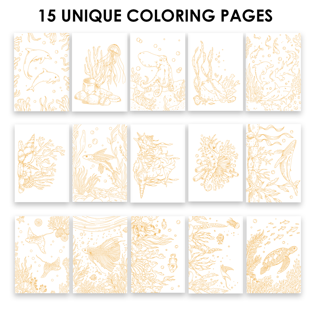 15 Sheets 140LB Ocean-Themed Watercolor Coloring Book