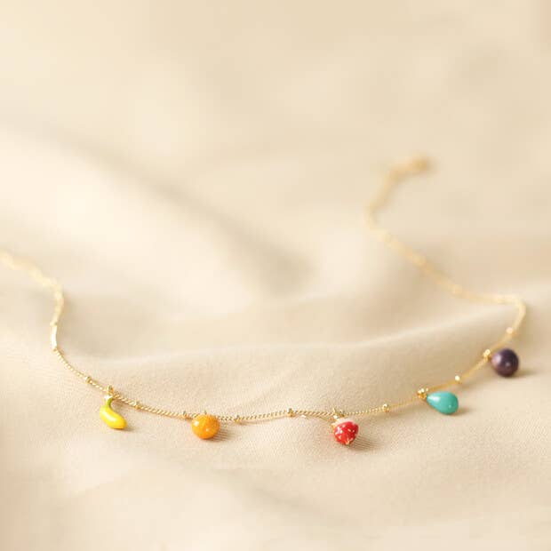 Enamel Fruit Charm Necklace in Gold