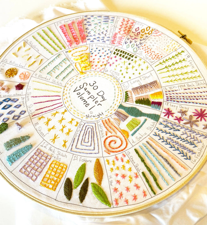 Round 30 Day Sampler - Volume 1 - Fabric, Videos, and Printed Stitch Guide