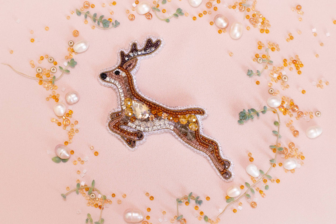 Deer Brooch Bead Embroidery Kit: DIY Animal Jewelry Making
