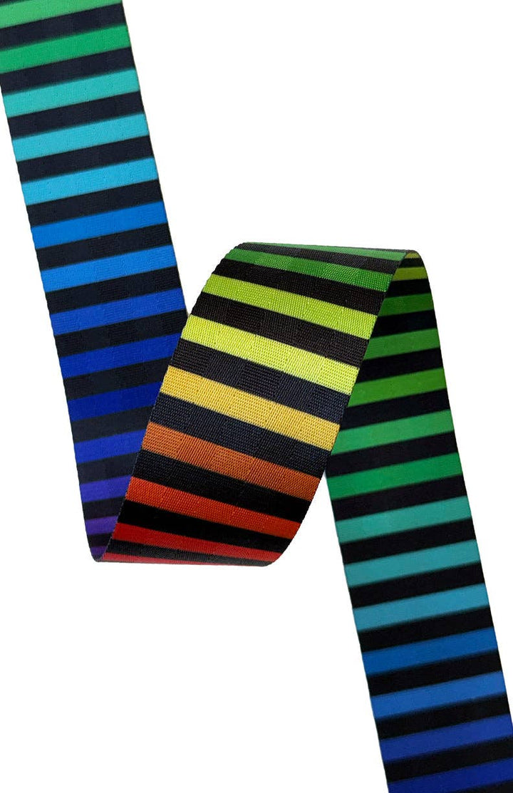 Black &amp; Rainbow Stripe - 2in Handle Webbing 12 yard roll