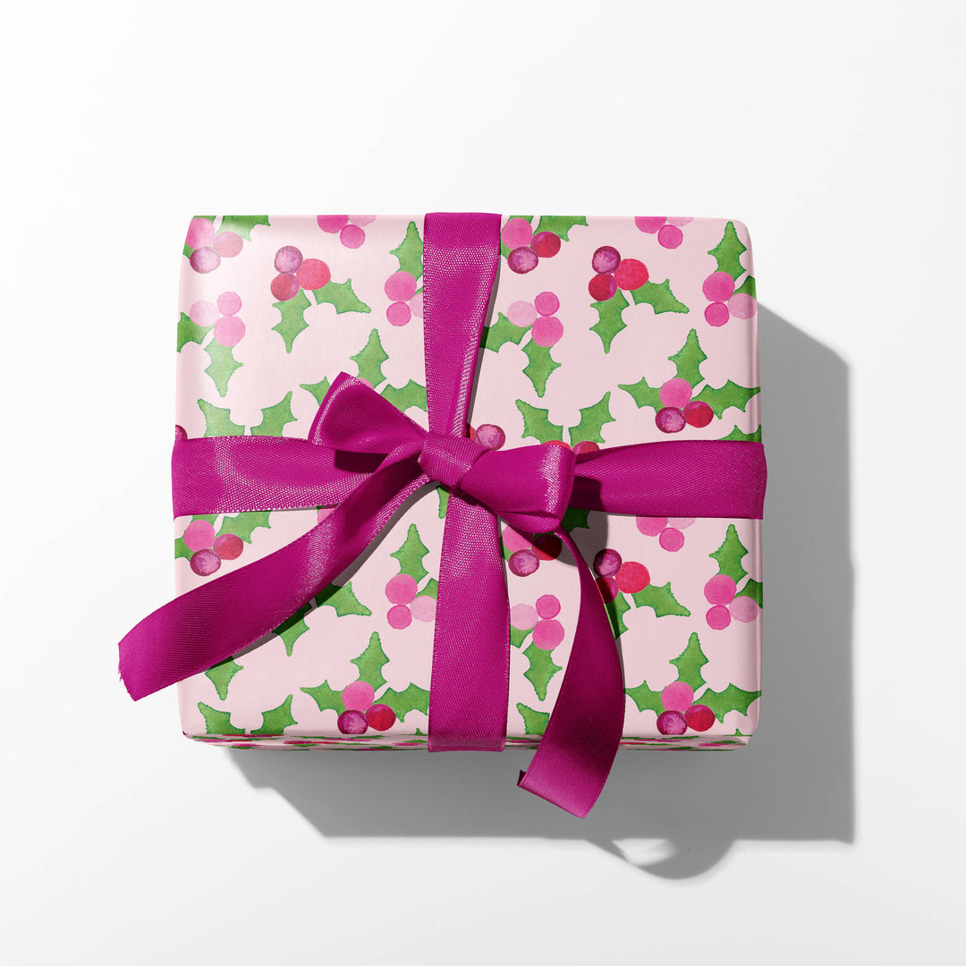 Pink Holly Berries Gift Wrap
