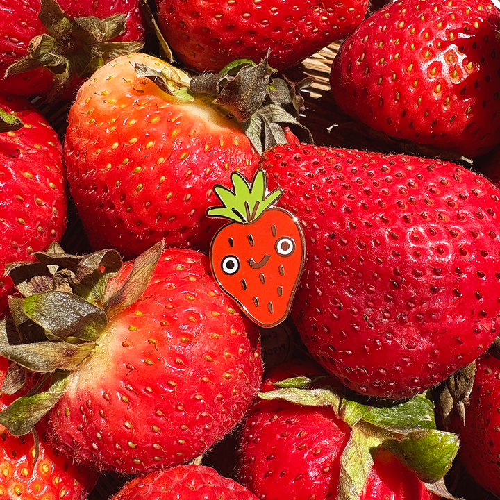 Strawberry Hard Enamel Pin with Gold Details