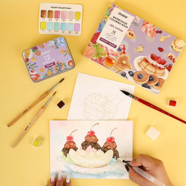 15 Sheets 140LB Dessert-Themed Watercolor Coloring Book
