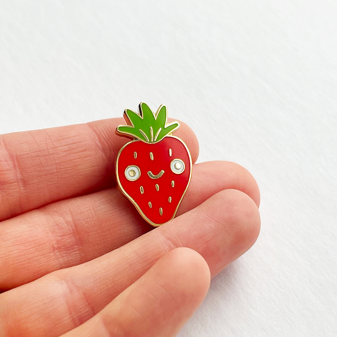 Strawberry Hard Enamel Pin with Gold Details