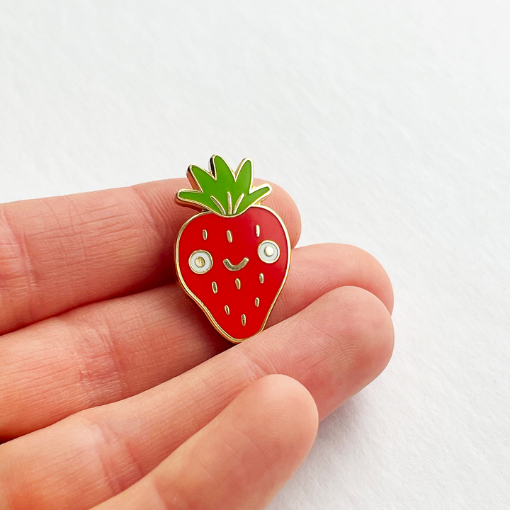 Strawberry Hard Enamel Pin with Gold Details