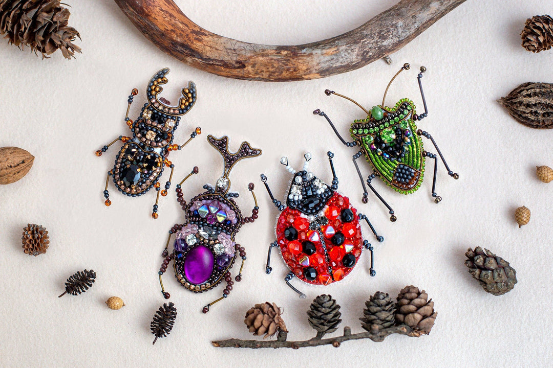 Set of 4 Bead Embroidery Kit: DIY Insect Brooches