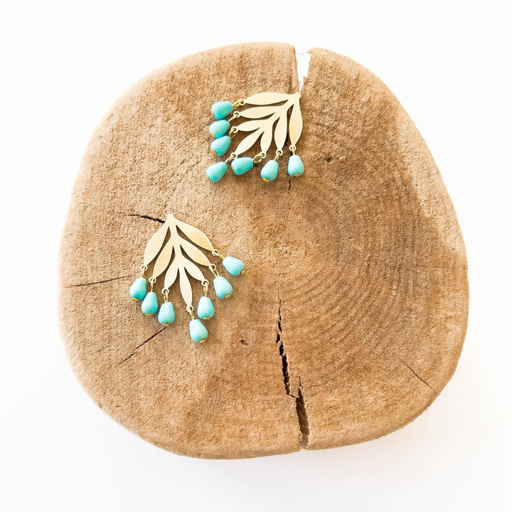 Turquoise Beaded Botanical Chandelier Studs