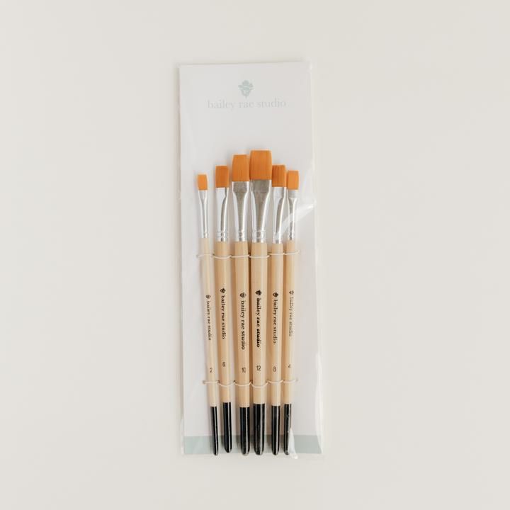 Flat tip watercolor brush set -- 6 piece