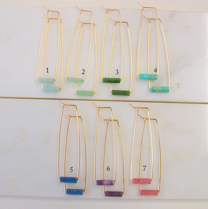 Gemstone Tube Rectangle Earrings 14k Gold Fill