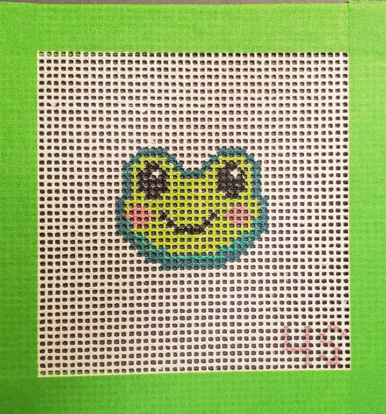 Frog Hand‑Painted Needlepoint Canvas, 14 mesh