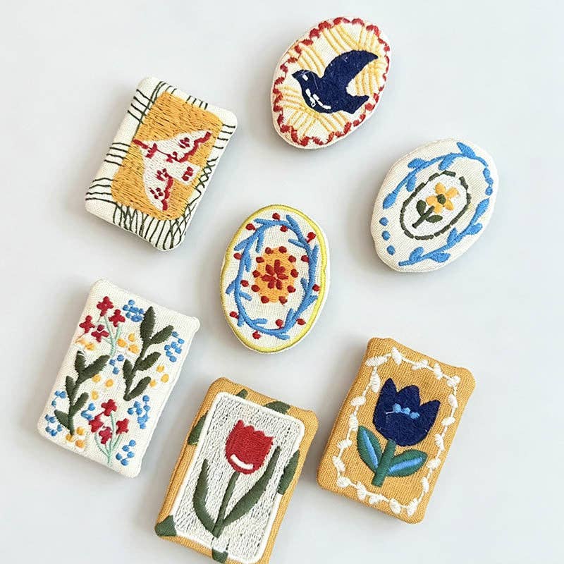 Embroidered Floral Bird Brooch Pin