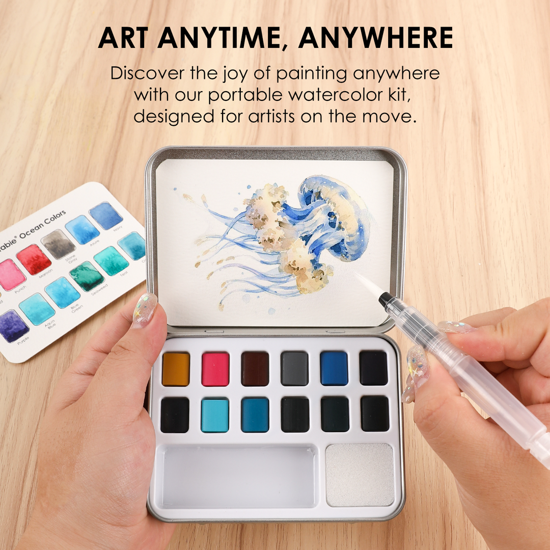 Watercolor Pocket Set Of 12 With Brush - Ocean Colors