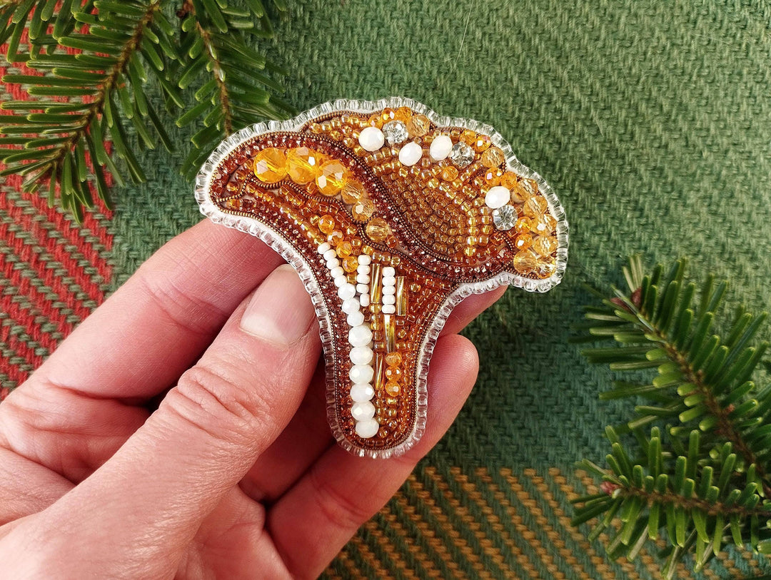 Set of 4 Bead Embroidery Kit: DIY Forest Mushroom Brooch