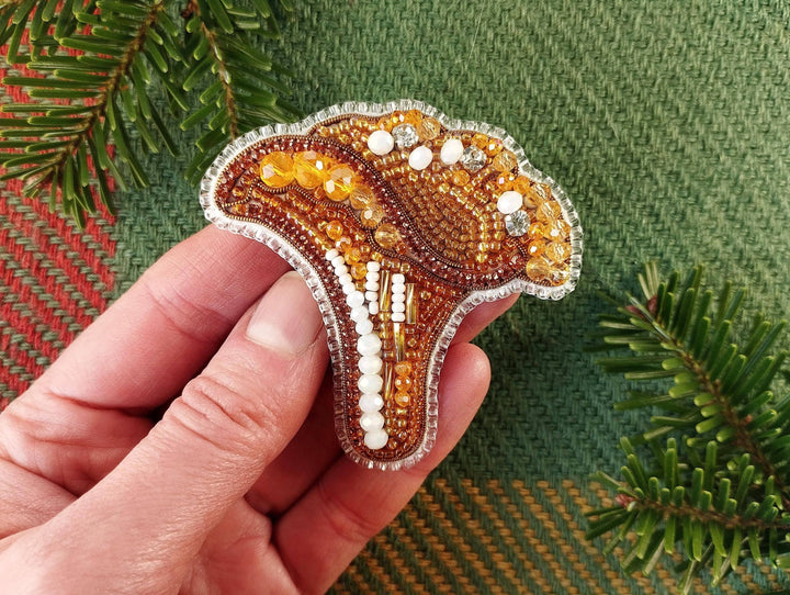 Set of 4 Bead Embroidery Kit: DIY Forest Mushroom Brooch