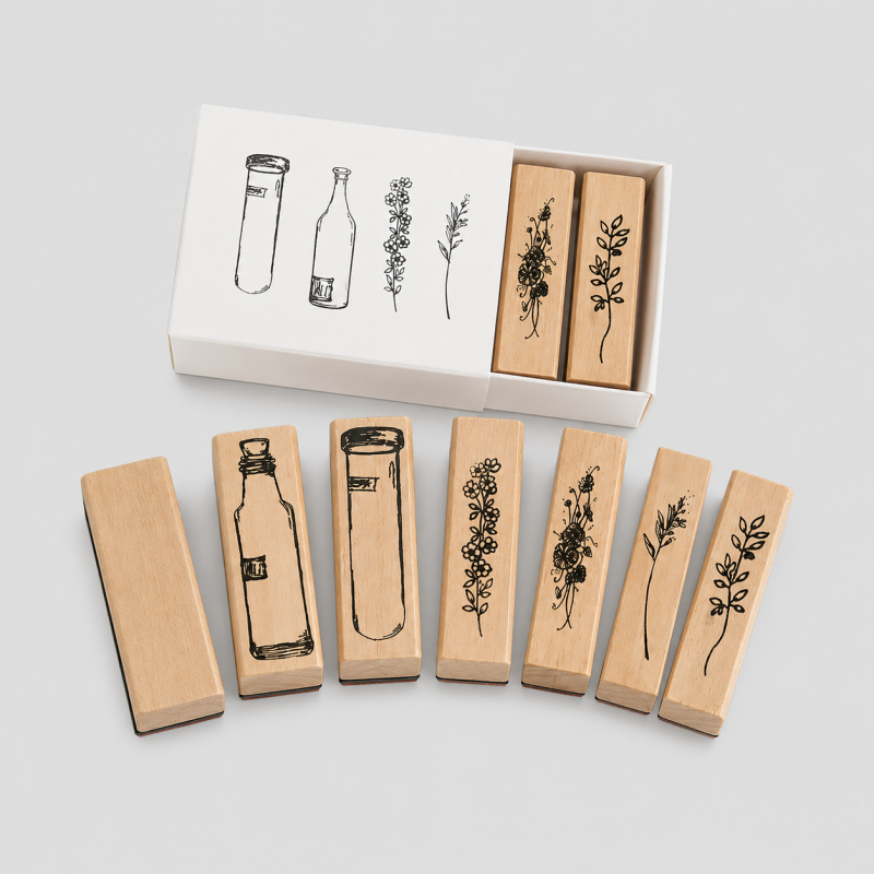 Vintage Plant &amp; Vase Wooden Rubber Stamp Set