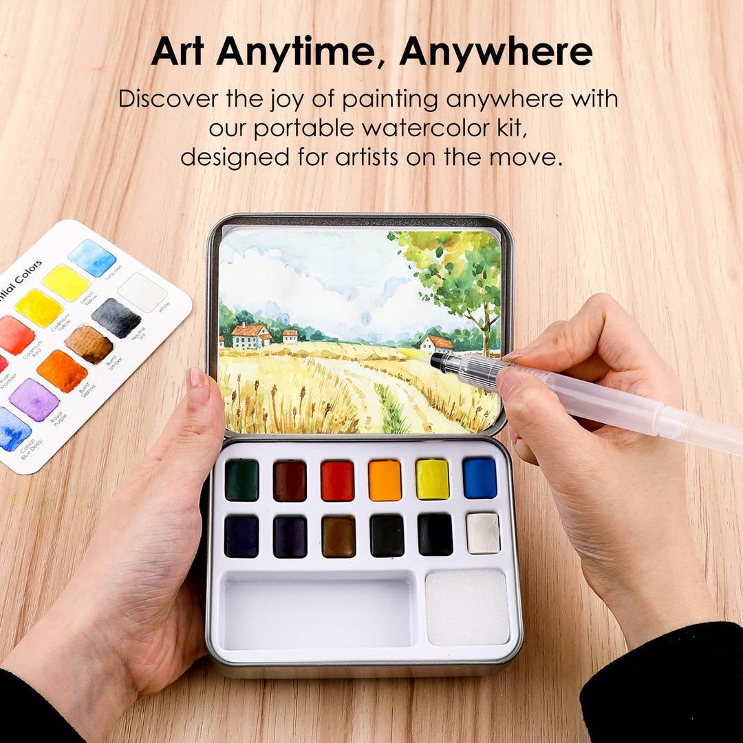 Essential Colors Watercolor Pocket Set Of 12 With Brush