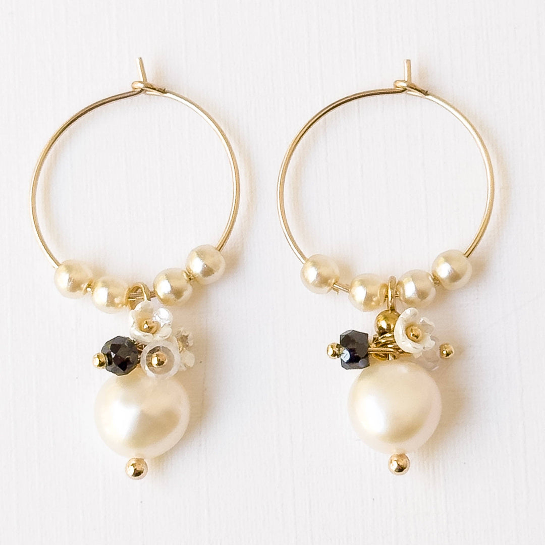Small Gold Filled Hoops with White Pearls