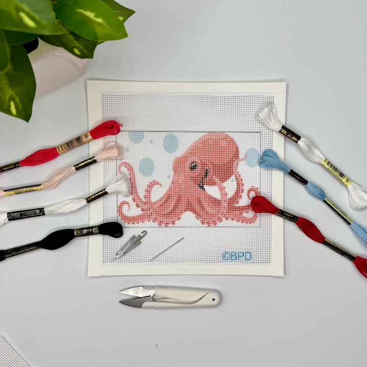 Octopus Needlepoint Kit (octopus with bubbles 4" x 6")