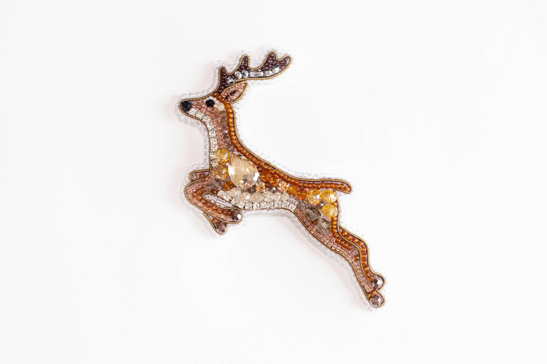 Deer Brooch Bead Embroidery Kit: DIY Animal Jewelry Making