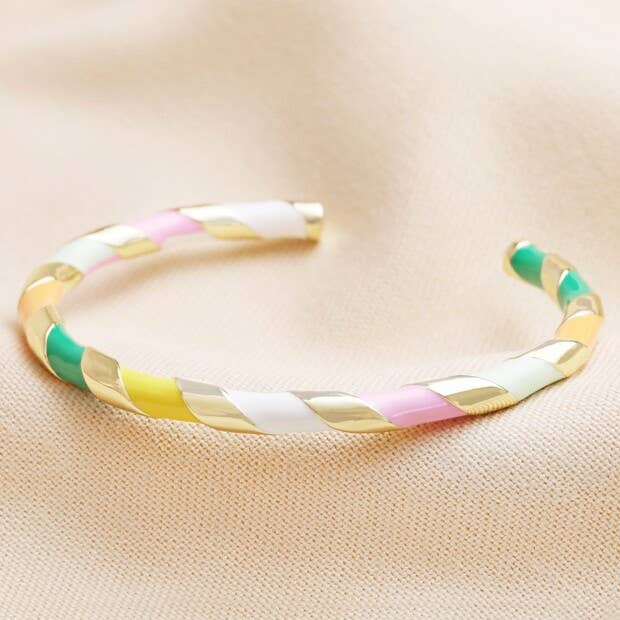 Colourful Enamel Striped Bangle in Gold
