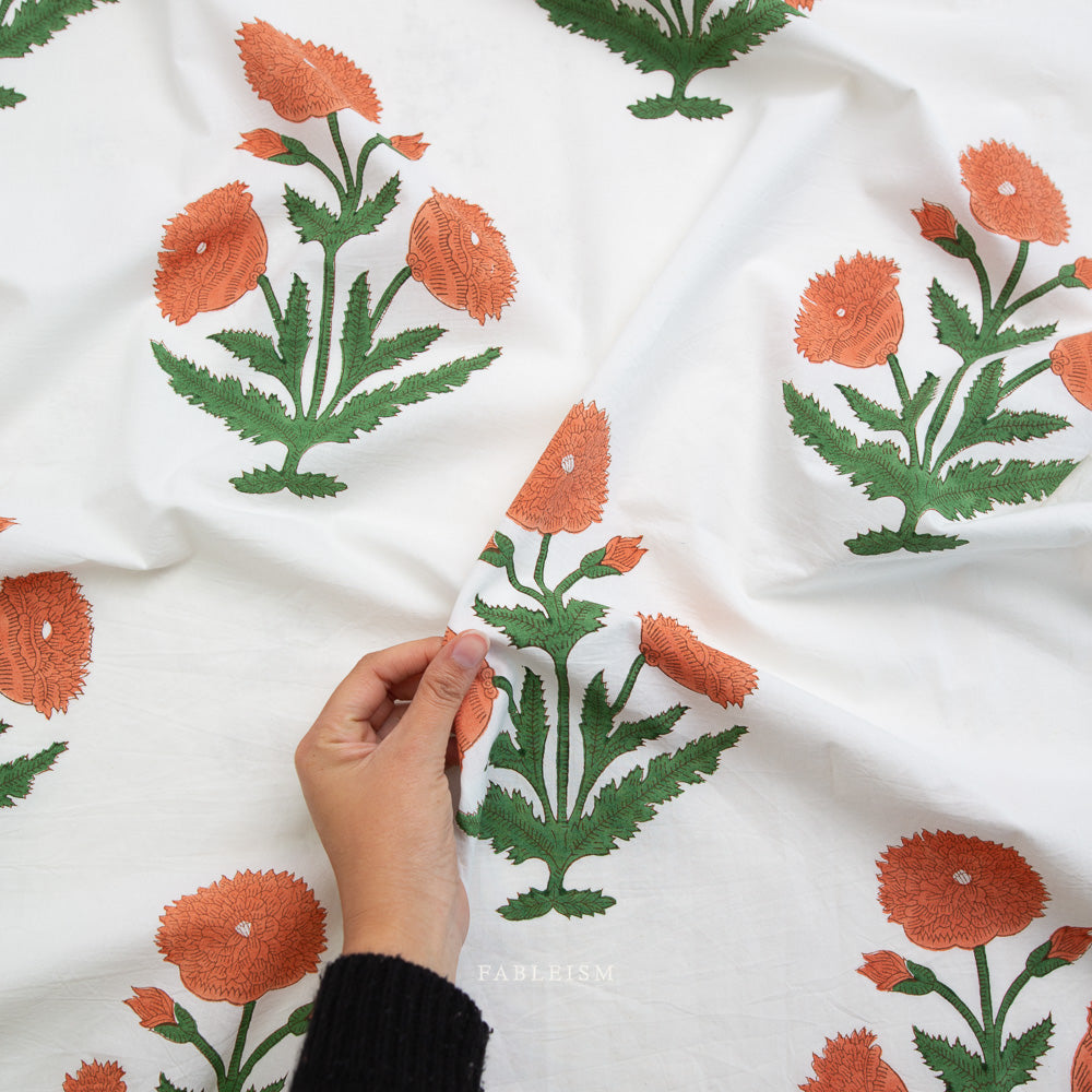 Indian Block Prints by the 1/4 Yard - Boho Floral Sienna
