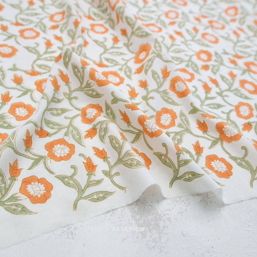 Indian Block Prints by the 1/4 Yard - Trumpet Vines Sage