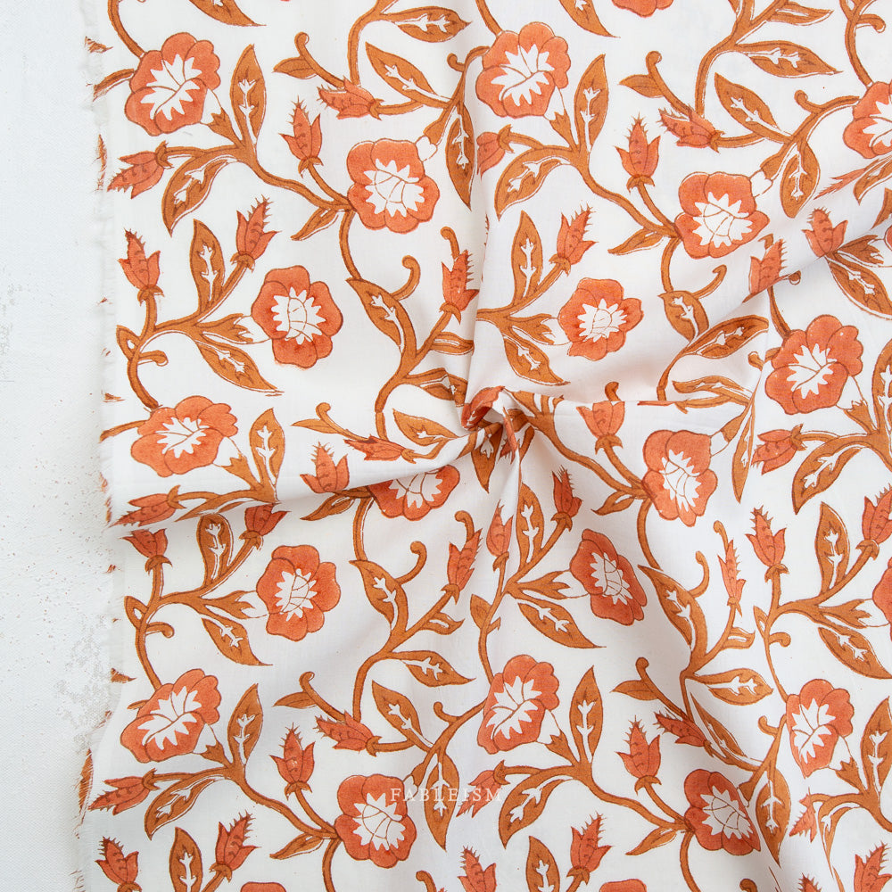 Indian Block Prints by the 1/4 Yard - Trumpet Vines Sienna