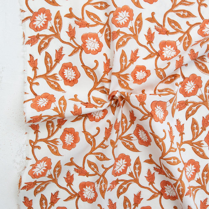 Indian Block Prints by the 1/4 Yard - Trumpet Vines Sienna