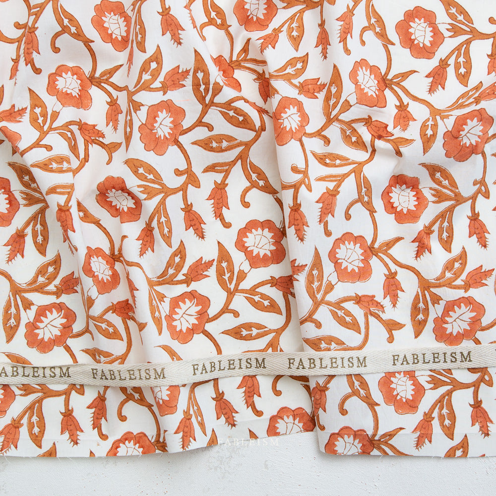 Indian Block Prints by the 1/4 Yard - Trumpet Vines Sienna