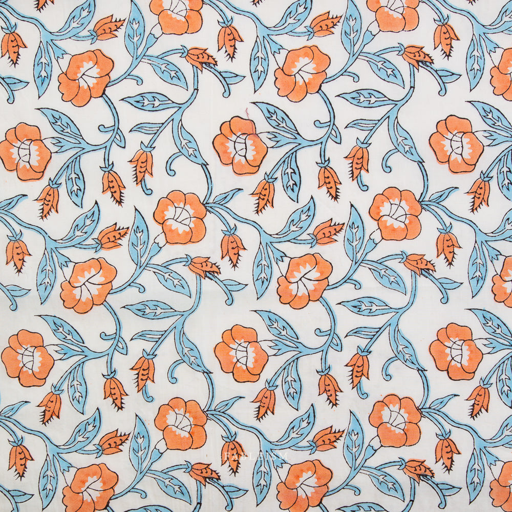 Indian Block Prints by the 1/4 Yard - Trumpet Vines Winter