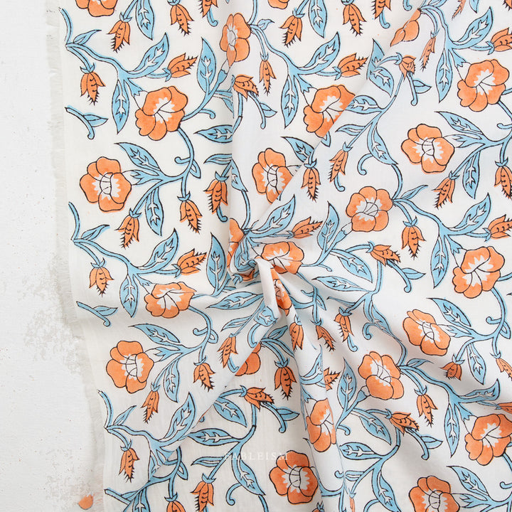 Indian Block Prints by the 1/4 Yard - Trumpet Vines Winter