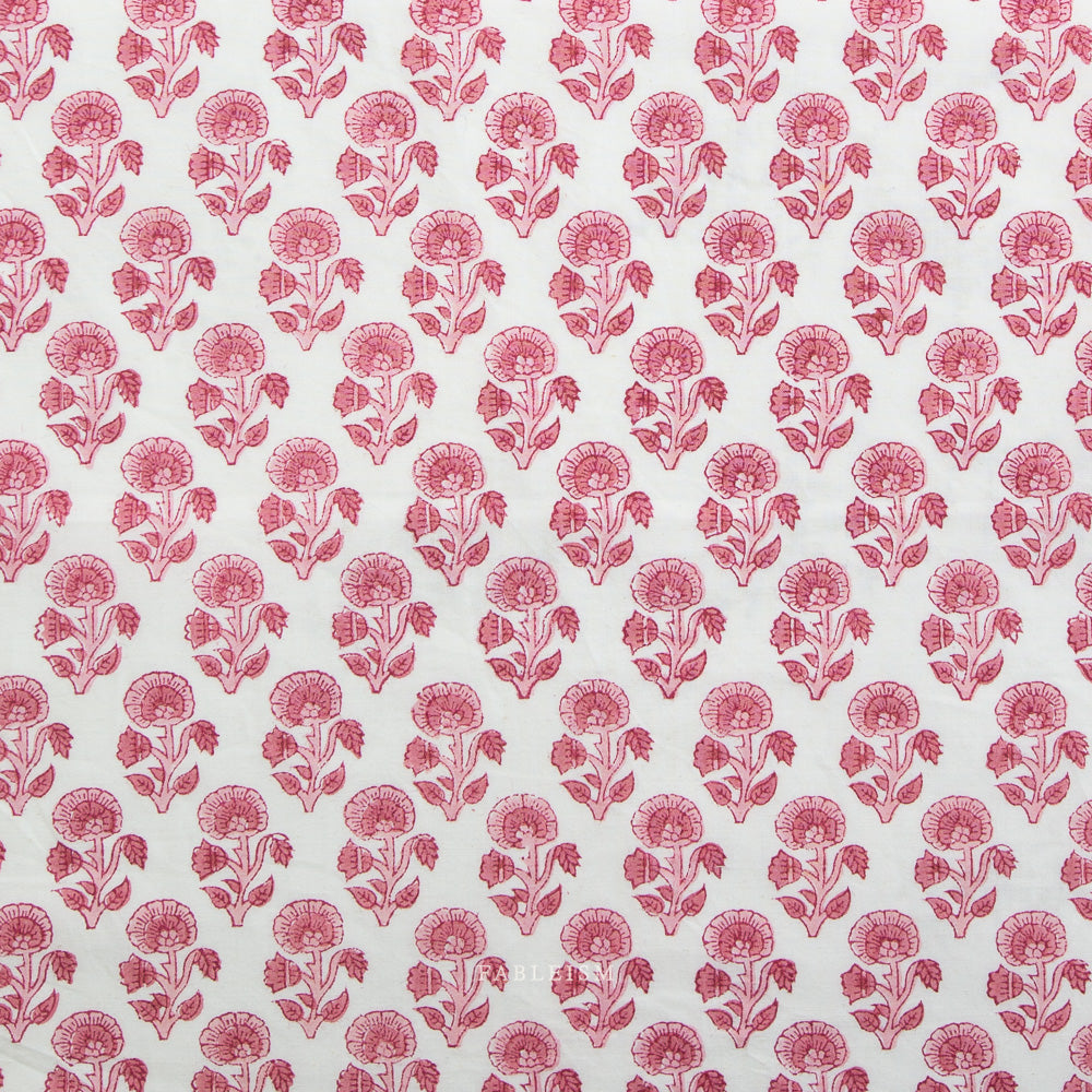 Indian Block Prints by the 1/4 Yard - Stamp Floral Pink
