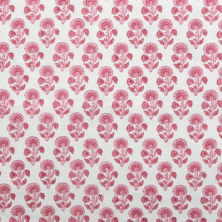Indian Block Prints by the 1/4 Yard - Stamp Floral Pink