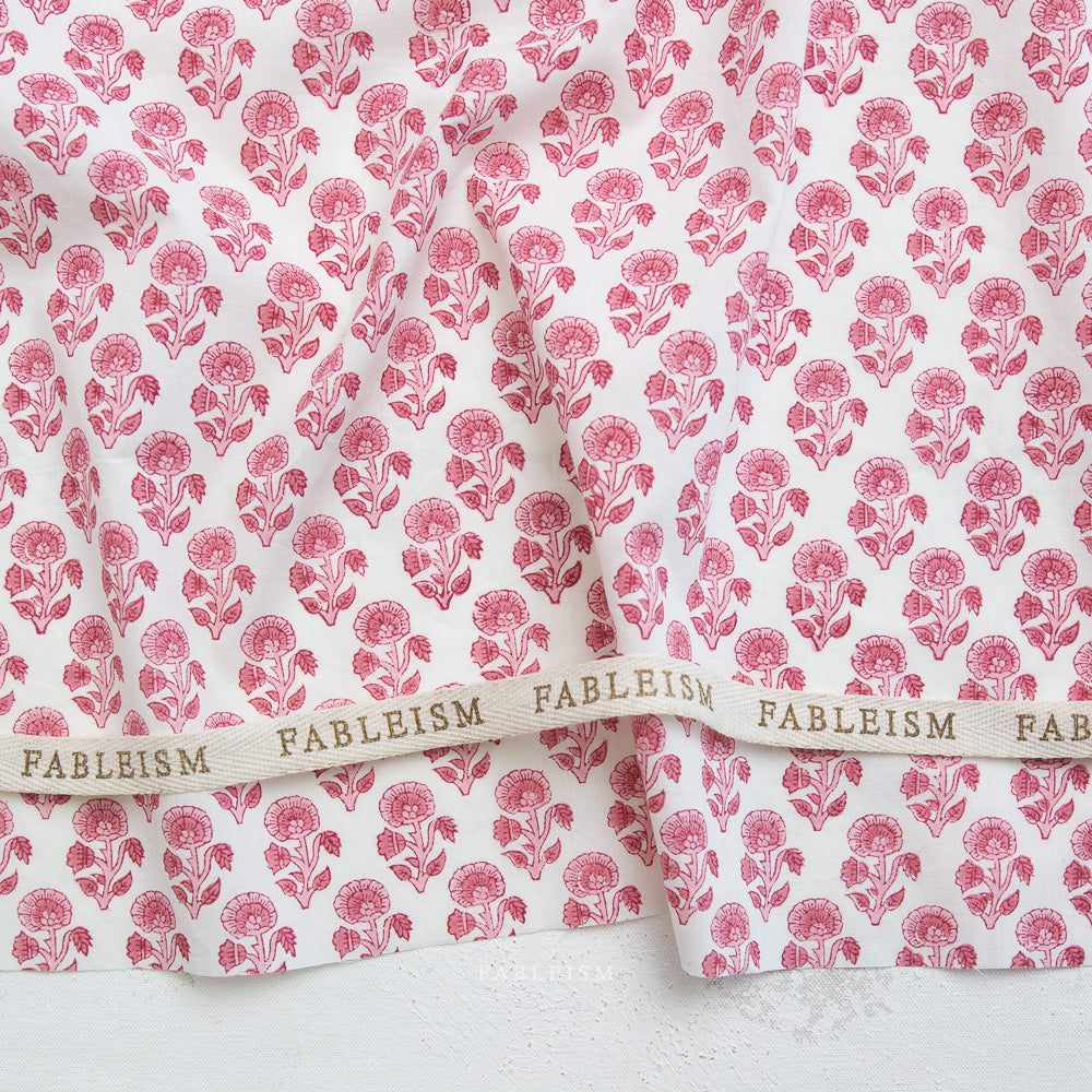 Indian Block Prints by the 1/4 Yard - Stamp Floral Pink