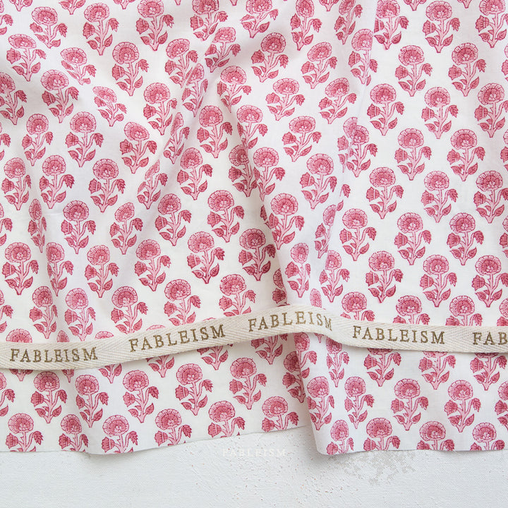 Indian Block Prints by the 1/4 Yard - Stamp Floral Pink