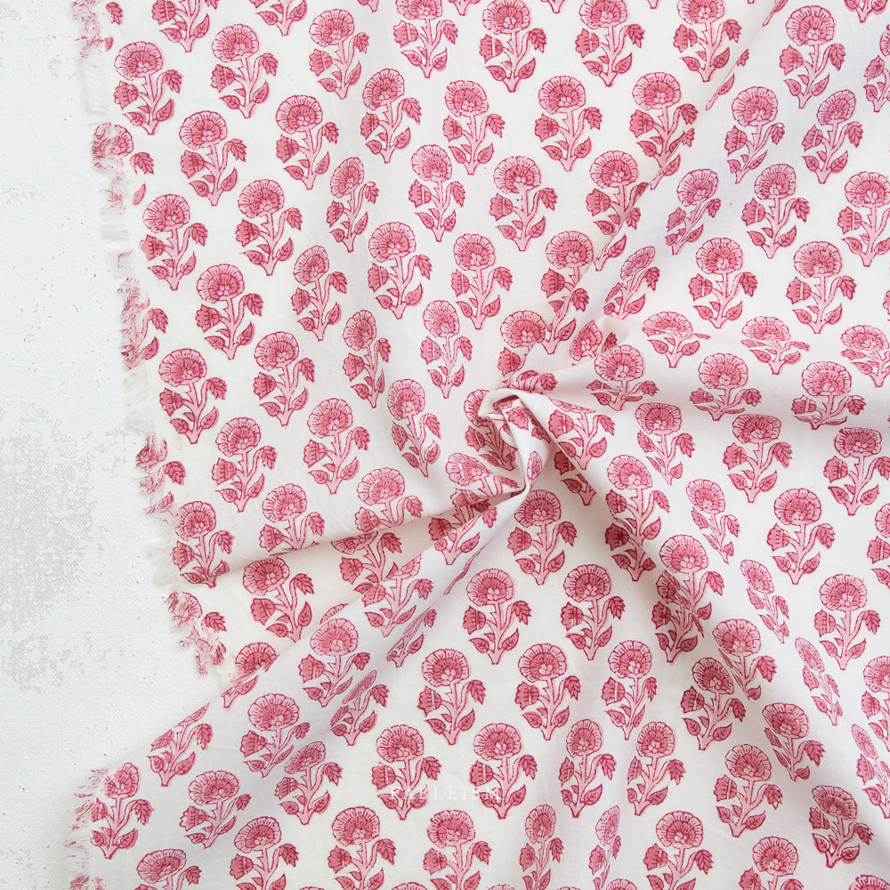Indian Block Prints by the 1/4 Yard - Stamp Floral Pink