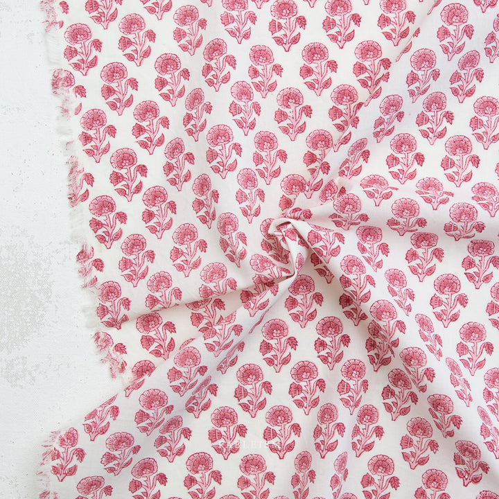 Indian Block Prints by the 1/4 Yard - Stamp Floral Pink