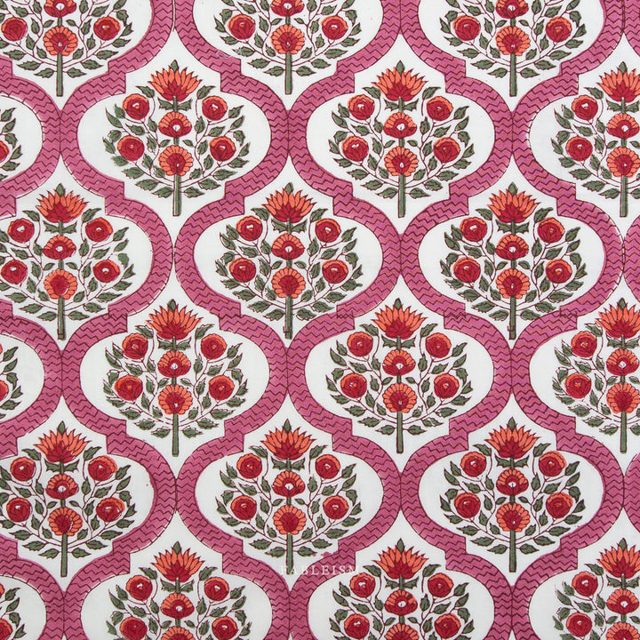 Indian Block Prints by the 1/4 Yard - Lattice Floral Pink